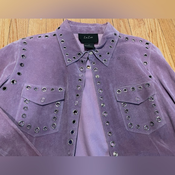 Vintage Purple ZaZee 100% Leather Jacket - Size M - Picture 3 of 7